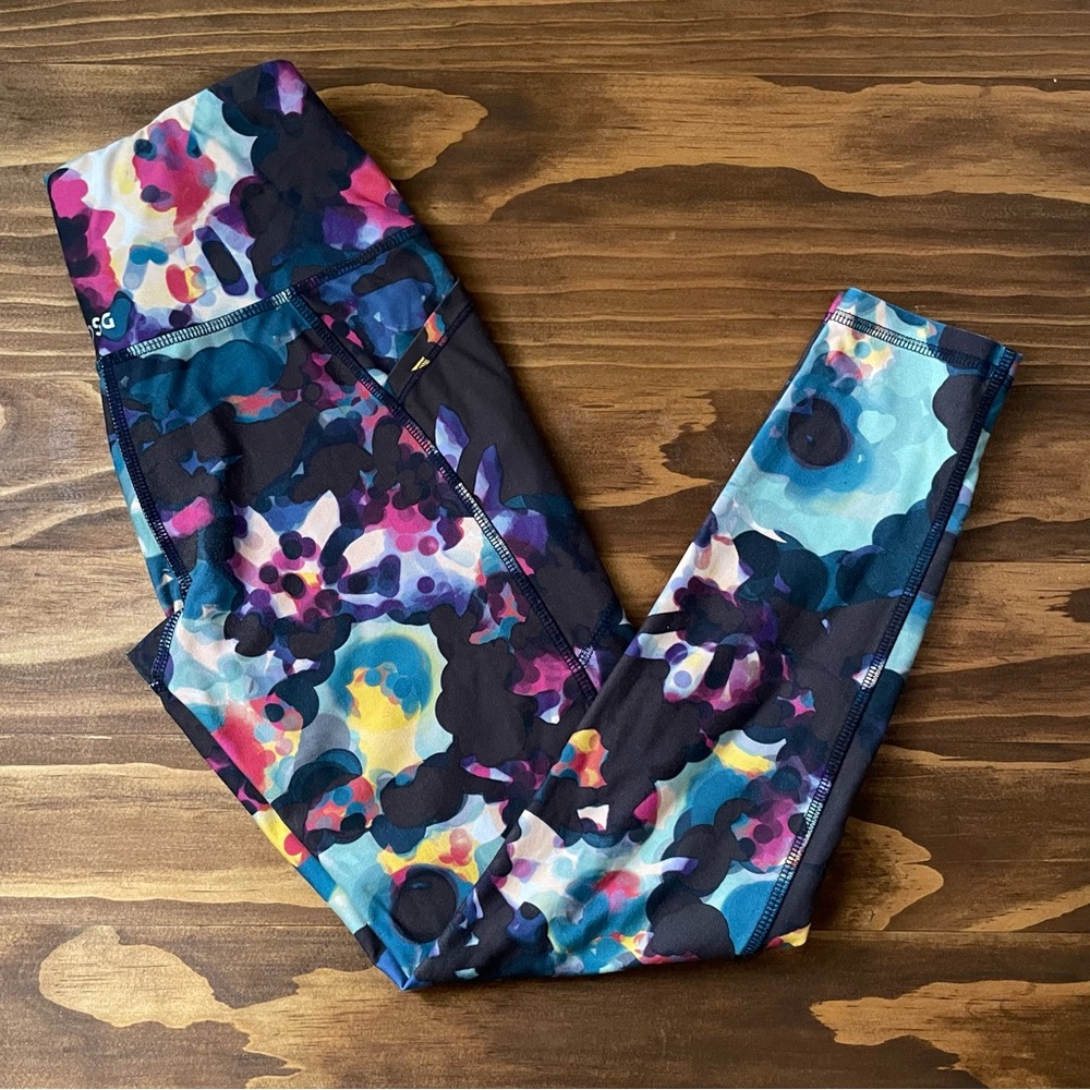 DSG Multicolor Abstract Print Leggings - Blue, Pink, Yellow